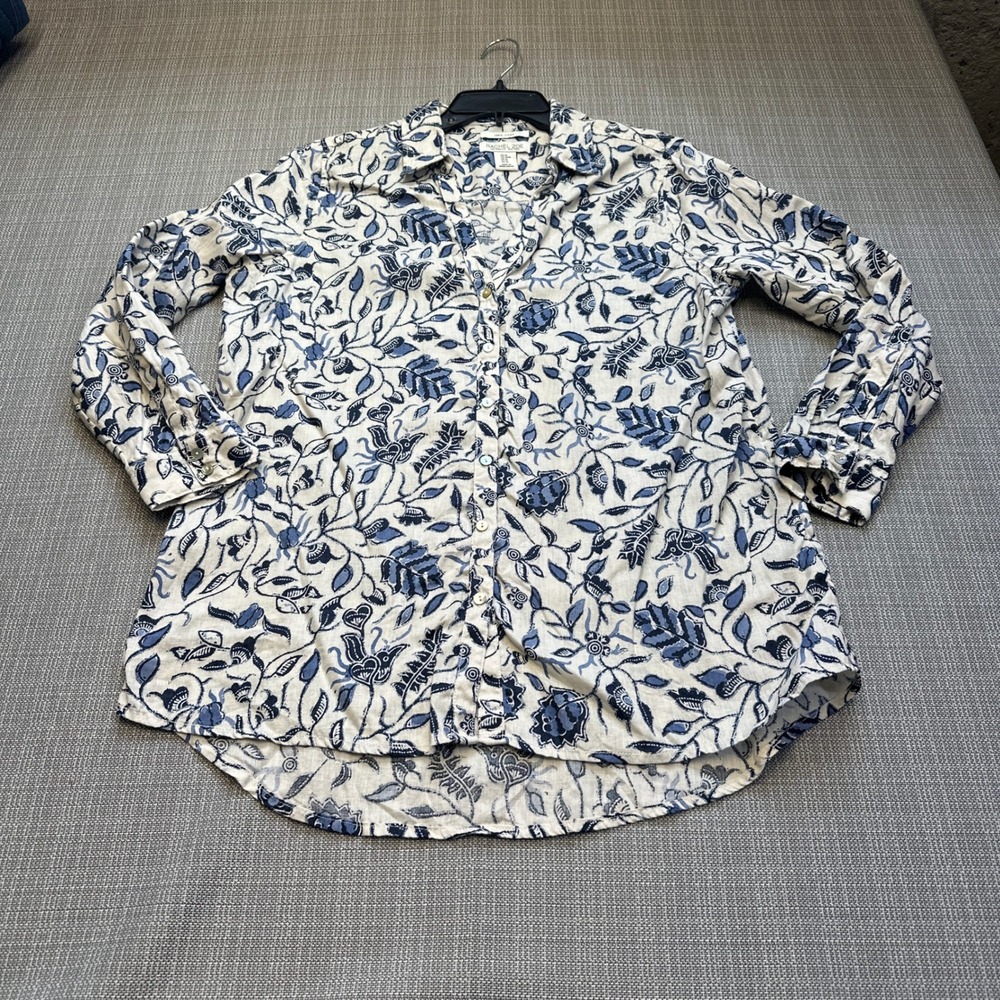 Rachel Zoe 100% Linen Floral Button Top Medium Cottagecore Coastal‎ Euro